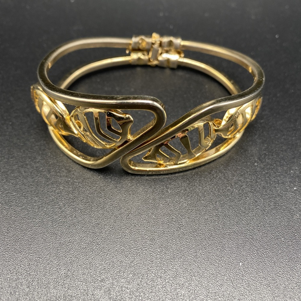 Signed Hong Kong Gold Tone Bangle Bracelet MCM Open Work Gold 2.25in